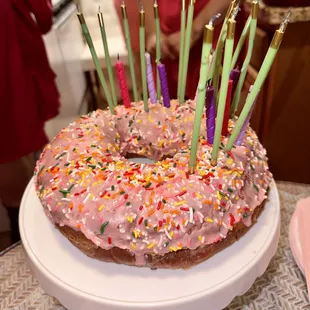 a birthday cake with candles