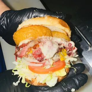 King x pastrami Swiss double cheese burger