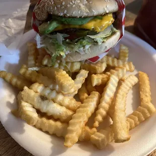 Avocado burger meal