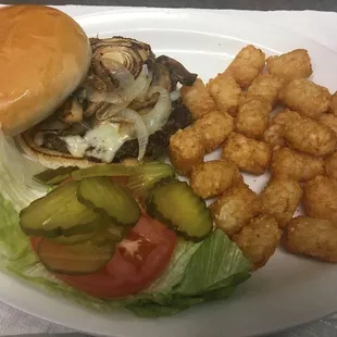 Mushrooms and Swiss hamburger