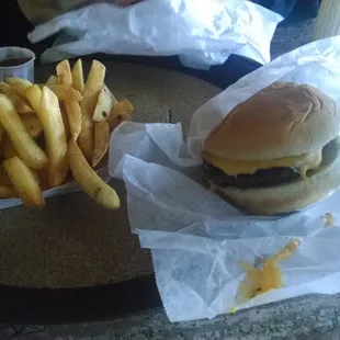 Cheese burger and fries