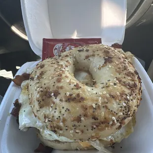Special everything bagel hungry man sandwich