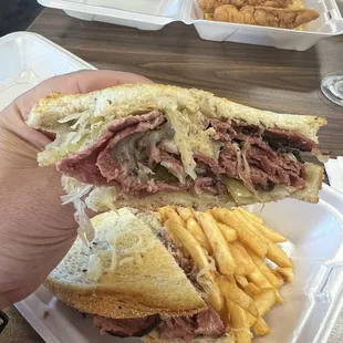Reuben sandwich and fries