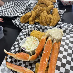 Crab legs  and catfish