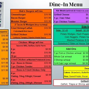 Menu at  MWC location only!