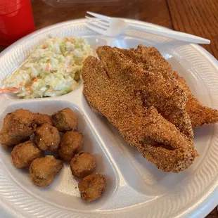Catfish, okra, coleslaw