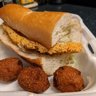 Fish sandwich and hush puppies