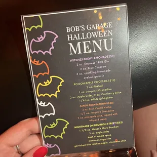 Halloween drink menu