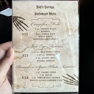 Halloween cocktail menu