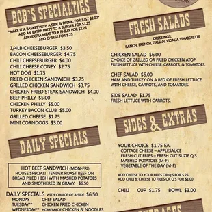 the menu for bob's grill