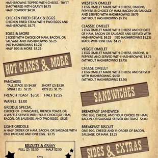 a menu for a breakfast