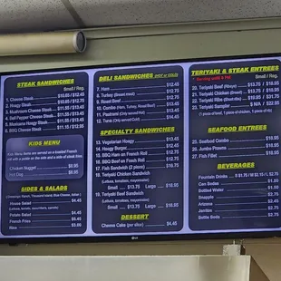 menu, sandwiches