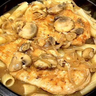 Chicken Marsala over Ziti