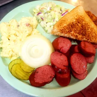 Sausage Platter with two sides and Texas Toast