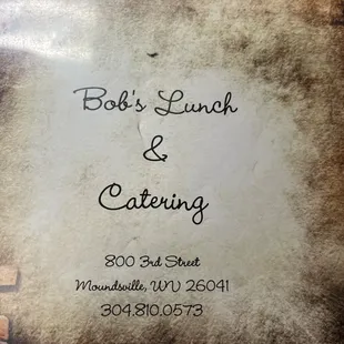the menu for bob&apos;s lunch and catering