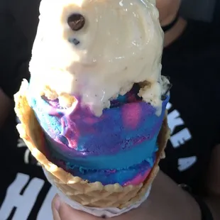 2 huge scoops in waffle cone $3 and some change