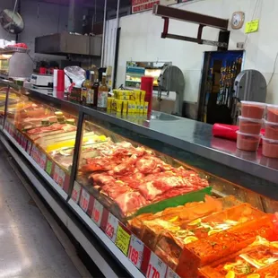 Meat market in back of store