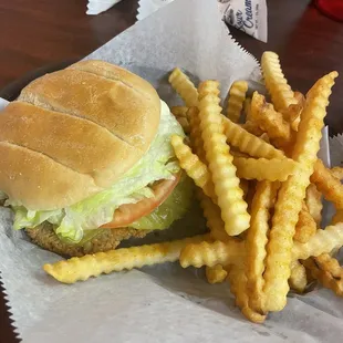 Chicken fried steak sandwich  Crinkle cut fries