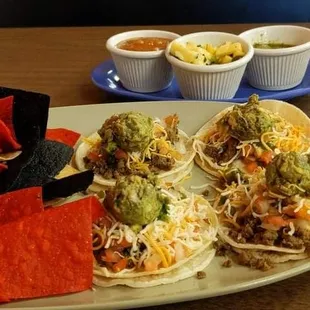 Ground beef tacos and salsa platter....