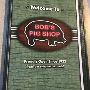 Menu! Welcome to Bob&apos;s Pig Shop