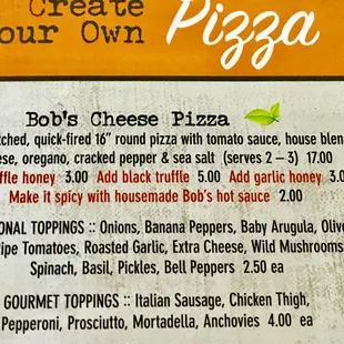 Create Your Own Pizza-Menu August 2020