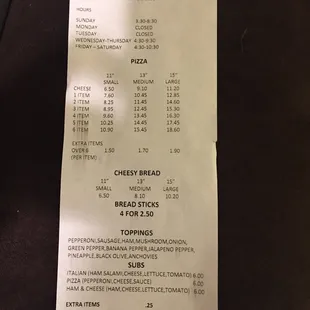 the price of the menu