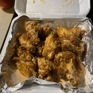 a tray of fried chicken