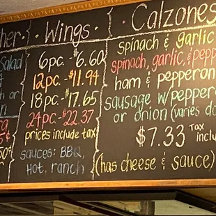 a menu on a blackboard