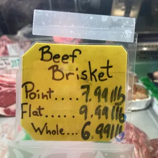 Prices - brisket