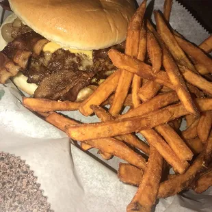 Bacon Cheeseburger and sweet potato fries