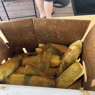 a box full of corn