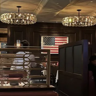 American flag inside the restaurant