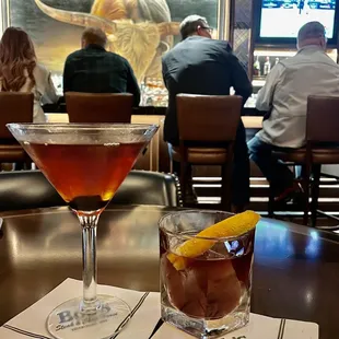 Bar area, old fashioned and perfect Manhattan