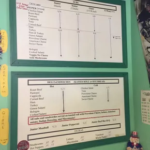 Menu for Bob's Subs - love the Super (Italian)!