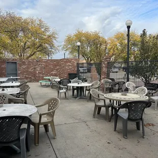 tables and chairs outside
