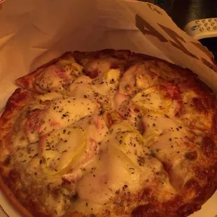 Small pizza with pepperoni, ham, sausage, onions, mushrooms, and banana peppers. Awesome!