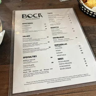 menu