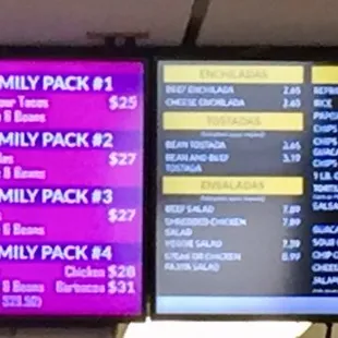 a large menu board