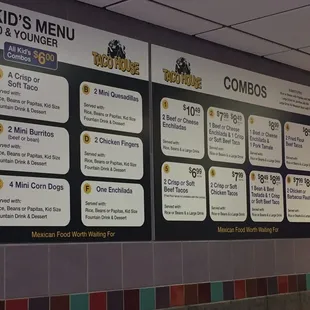 menus on the wall