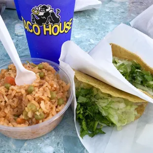Chicken tacos and rice with a large drink (combo 6)