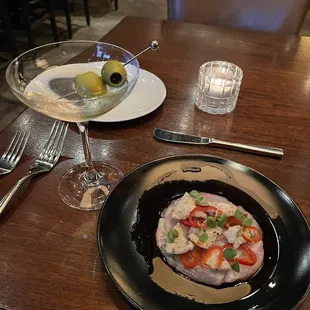 Dirty Martini and Crudo