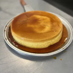 a pancake covered in caramel sauce