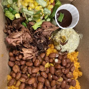 Awesome vegan pernil, monfongo and rice and beans.