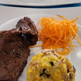 Pork rind mofongo and fish soup.