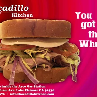 a sandwich with meat and vegetables