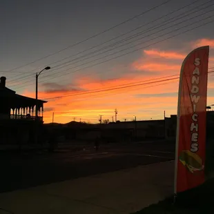 a sunset in the distance