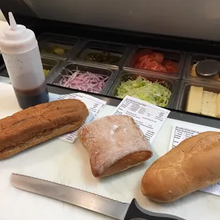 a variety of breads and condiments