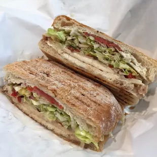 Señor Faijta - chicken breast, spices, roasted bell peppers, grilled onions, on ciabatta and mouth watering good!