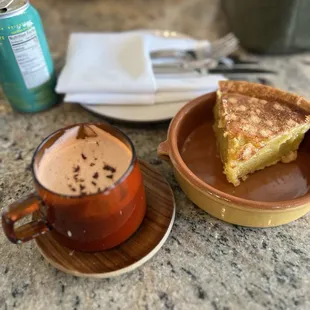 Hot chocolate and almond pie