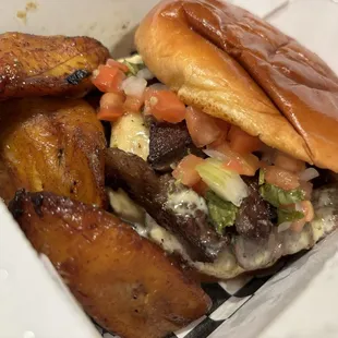 CRAZY COW BURGER with SWEET PLANTAINS